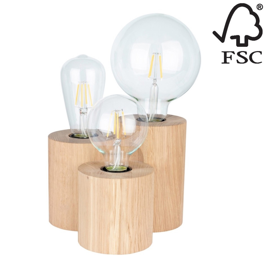 Stolná lampa VINCENT 3xE27/15W/230V dub – FSC certifikované