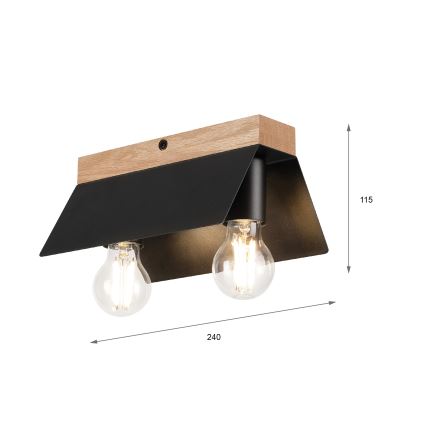 Stropné svietidlo ESME 2xE27/15W/230V čierna/dub