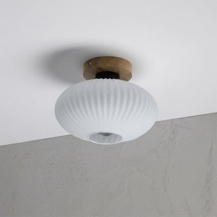 Stropné svietidlo HARMA WOOD, 1xE27/15W/230V, dub/biela, priemer 25 cm