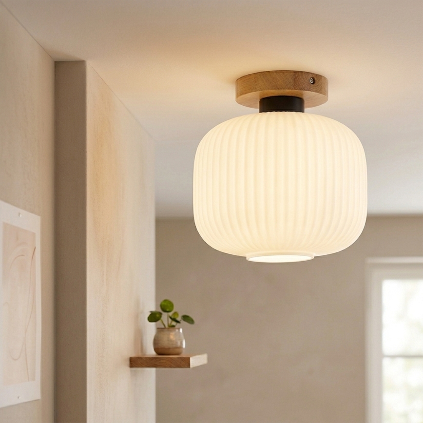 Stropné svietidlo HARMA WOOD 1xE27/15W/230V dub/biela priemer 25 cm