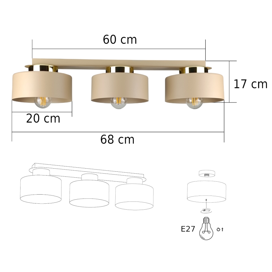 Stropné svietidlo IGNIA 3xE27/60W/230V taupe