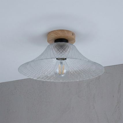Stropné svietidlo JULL WOOD 1xE27/15W/230V dub/čiré pr. 34 cm