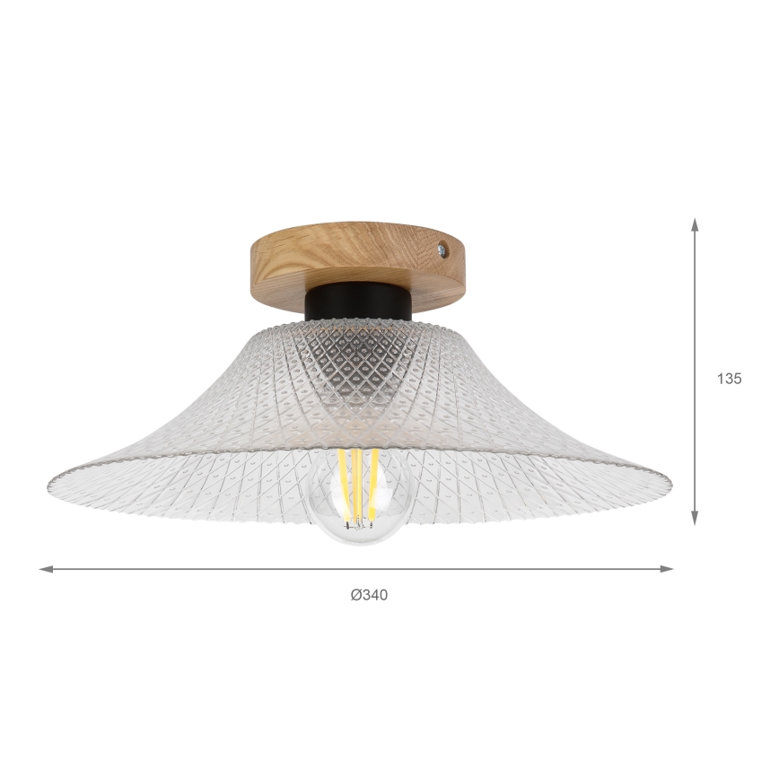 Stropné svietidlo JULL WOOD 1xE27/15W/230V dub/čiré pr. 34 cm
