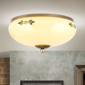 Stropné svietidlo LANDHAUS 2xE27/60W/230V pr. 28 cm bronz/béžová/zelená