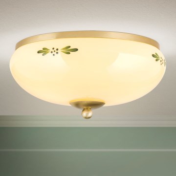 Stropné svietidlo LANDHAUS 2xE27/60W/230V, priemer 28 cm, mosadz/béžová/zelená