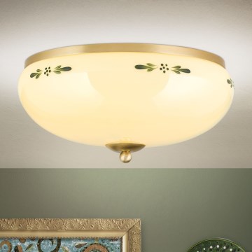 Stropné svietidlo LANDHAUS 3xE27/60W/230V priemer 35 cm mosadz/béžová/zelená