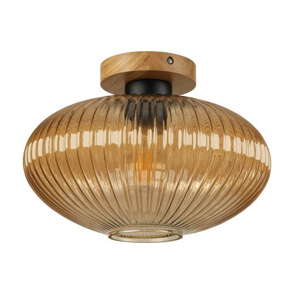 Stropné svietidlo MILOU WOOD 1xE27/15W/230V dub/dymová béžová pr. 29 cm
