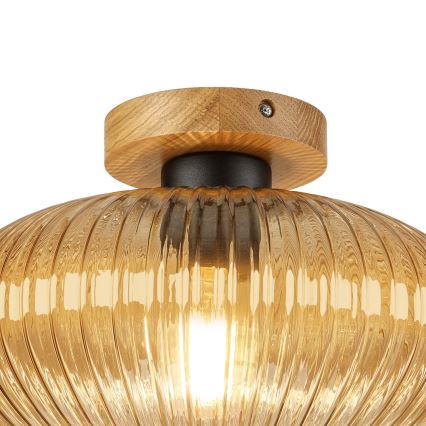 Stropné svietidlo MILOU WOOD 1xE27/15W/230V dub/dymová béžová pr. 29 cm