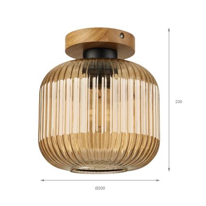 Stropné svietidlo MILOU WOOD 1xE27/15W/230V dub/dymová béžová, priemer 20 cm