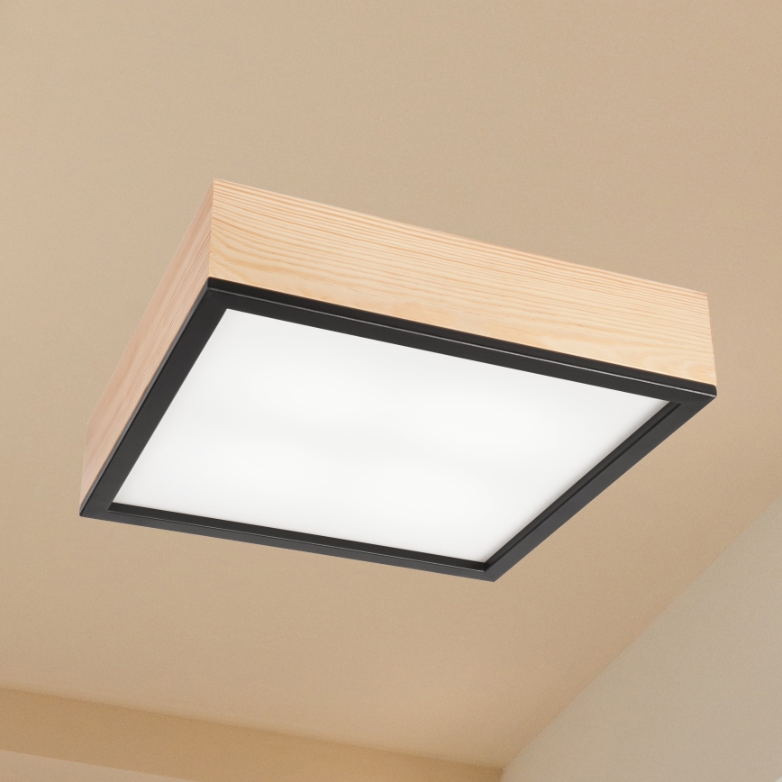 Stropné svietidlo NATURAL SQUARE 4xE27/15W/230V 39x39 cm borovica/čierna