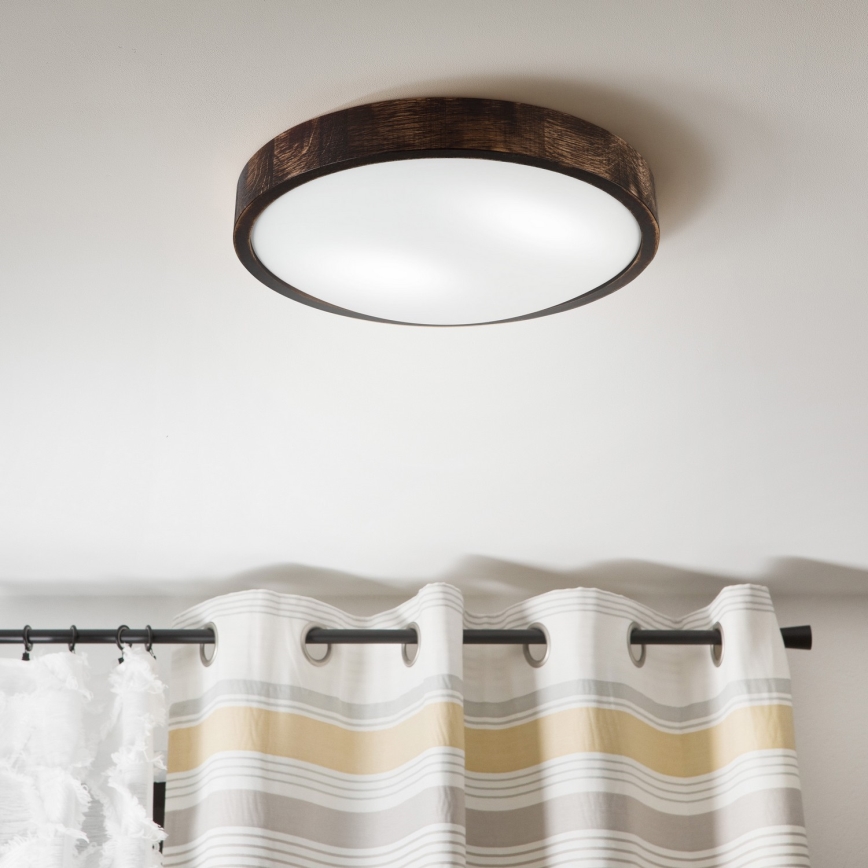 Stropné svietidlo OAK SLIM 2xE27/15W/230V priemer 37 cm dub/tmavohnedá