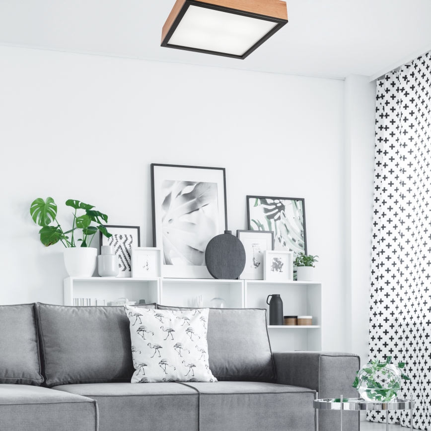 Stropné svietidlo OAK SQUARE 4xE27/15W/230V 39x39 cm dub/čierna
