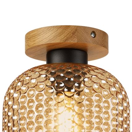 Stropné svietidlo ROCCO WOOD 1xE27/15W/230V dubové/dymovo béžové priemer 18 cm