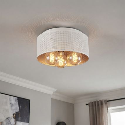 Stropné svietidlo SIRJA PLISADO 3xE27/15W/230V pr. 35 cm biela/zlatá