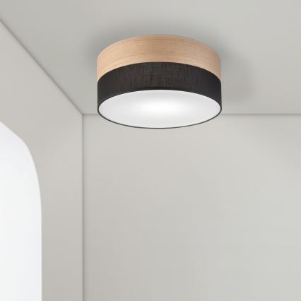 Stropné svietidlo SIRJA WOOD 1xE27/15W/230V pr. 35 cm čierna/dub