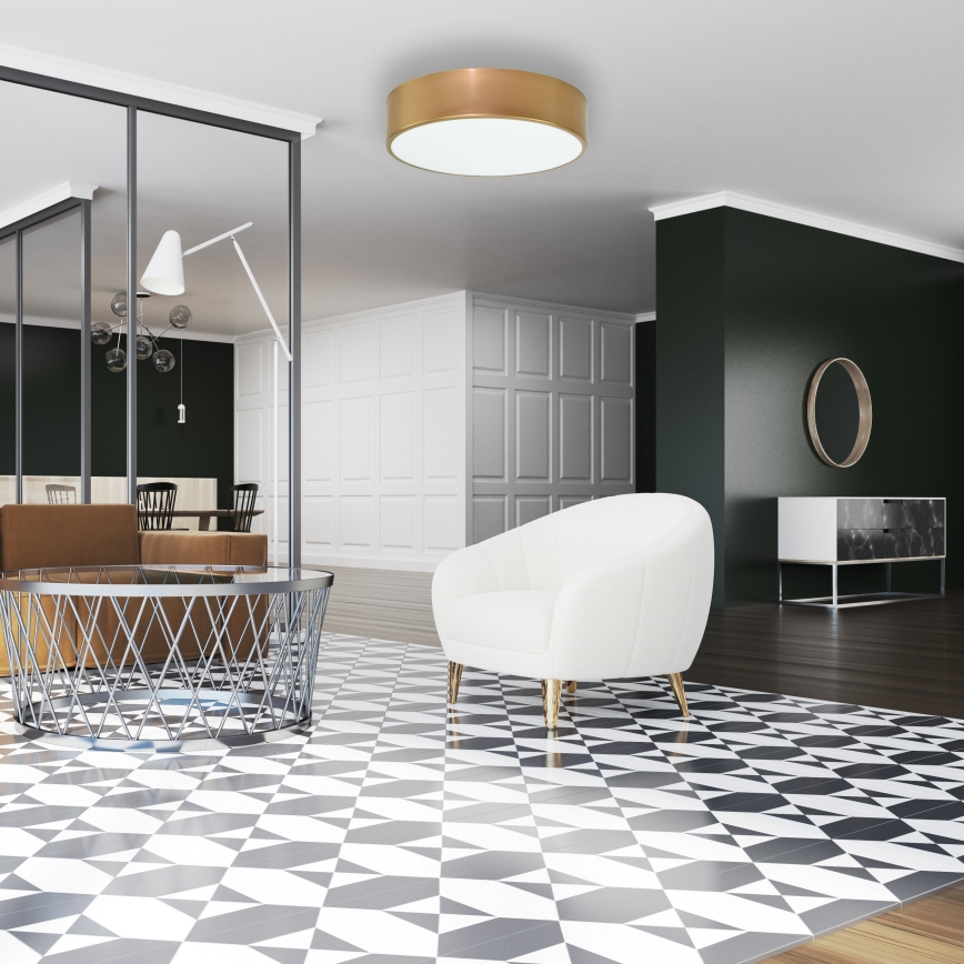 Stropné svietidlo CLEO so senzorom pohybu a súmraku, 2×E27, 24 W, 230 V, priemer 30 cm, zlaté