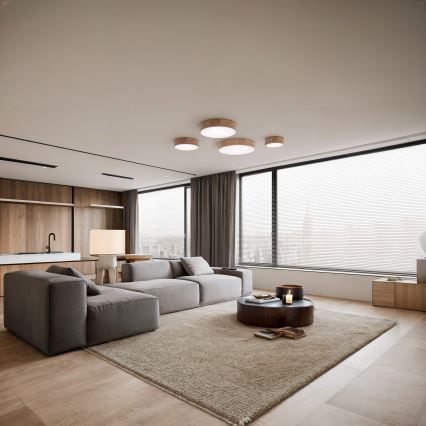 Stropné svietidlo s pohybovým a súmrakovým senzorom CLEO 4xE27/24W/230V pr. 47,5 cm dub