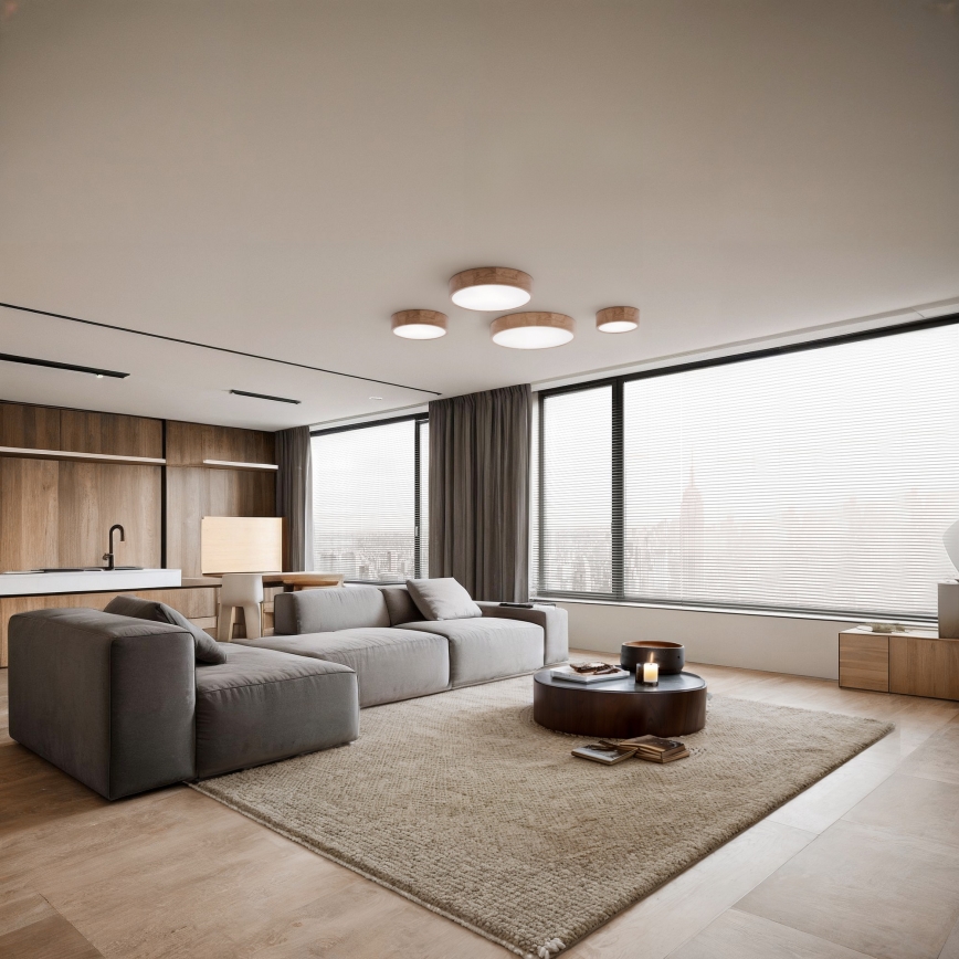 Stropné svietidlo s pohybovým a súmrakovým senzorom CLEO 4xE27/24W/230V pr. 47,5 cm dub