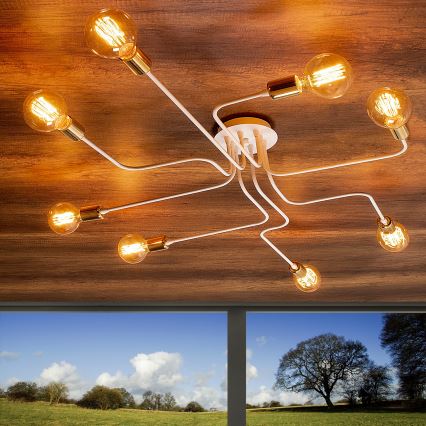 Stropný luster TRUVA 8xE27/40W/230V biela/zlatá