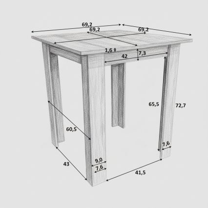 Štvorcový jedálenský stôl LEVI dub sonoma