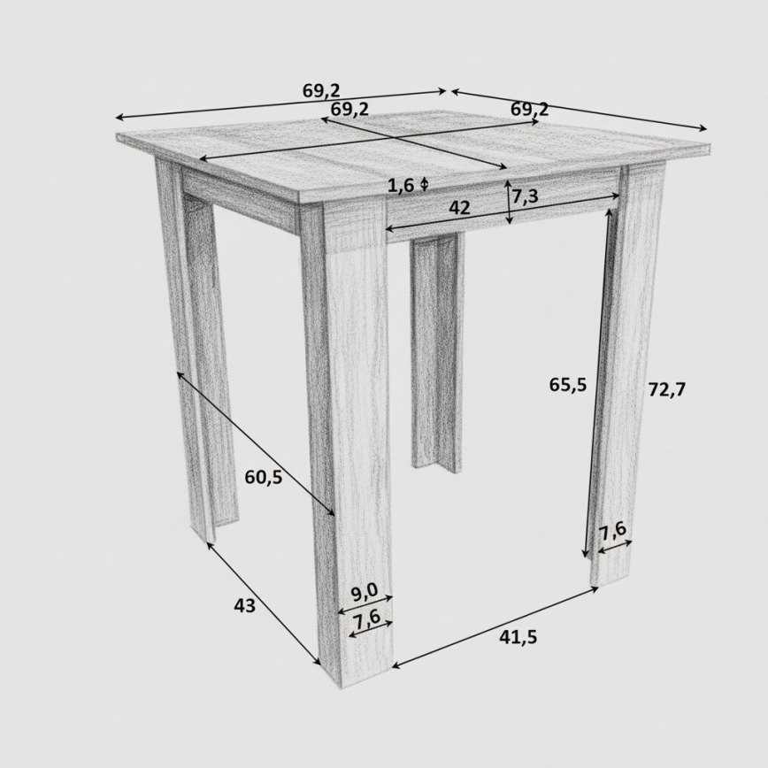 Štvorcový jedálenský stôl LEVI dub sonoma