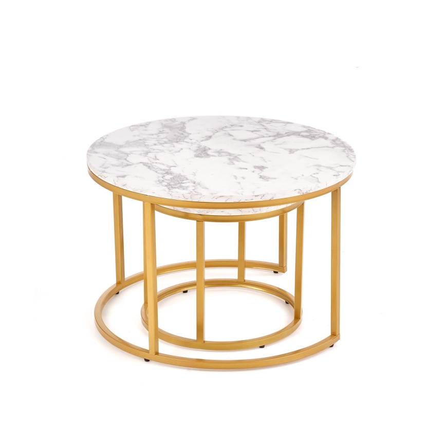 Súprava 2 ks konferenčných stolíkov PACILA, mramorový dekor / zlaté