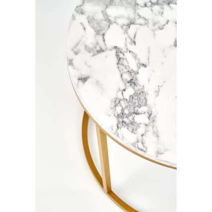 Súprava 2 ks konferenčných stolíkov PACILA, mramorový dekor / zlaté