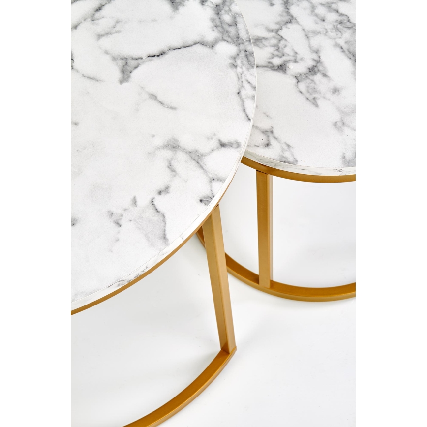 Súprava 2 ks konferenčných stolíkov PACILA, mramorový dekor / zlaté