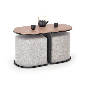 Súprava konferenčného stolíka NILDO 90 × 45 cm + 2 taburety, hnedá/šedá