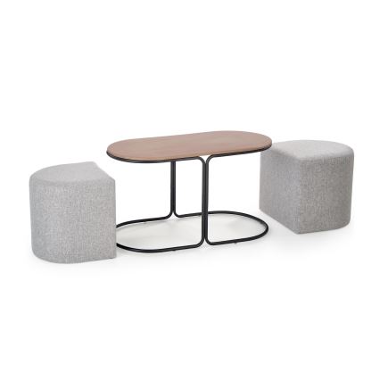Súprava konferenčného stolíka NILDO 90 × 45 cm + 2 taburety, hnedá/šedá