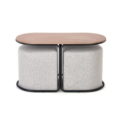 Súprava konferenčného stolíka NILDO 90 × 45 cm + 2 taburety, hnedá/šedá