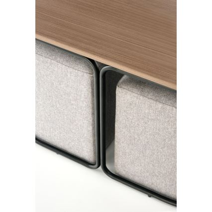 Súprava konferenčného stolíka NILDO 90 × 45 cm + 2 taburety, hnedá/šedá