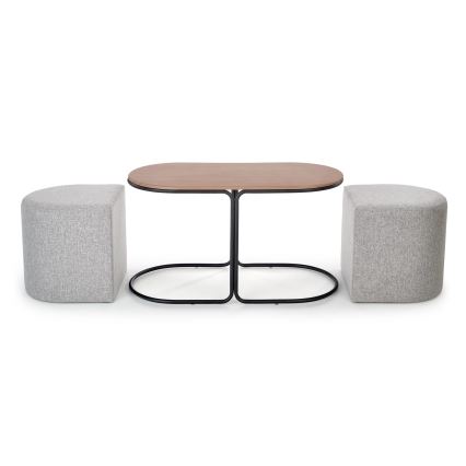 Súprava konferenčného stolíka NILDO 90 × 45 cm + 2 taburety, hnedá/šedá