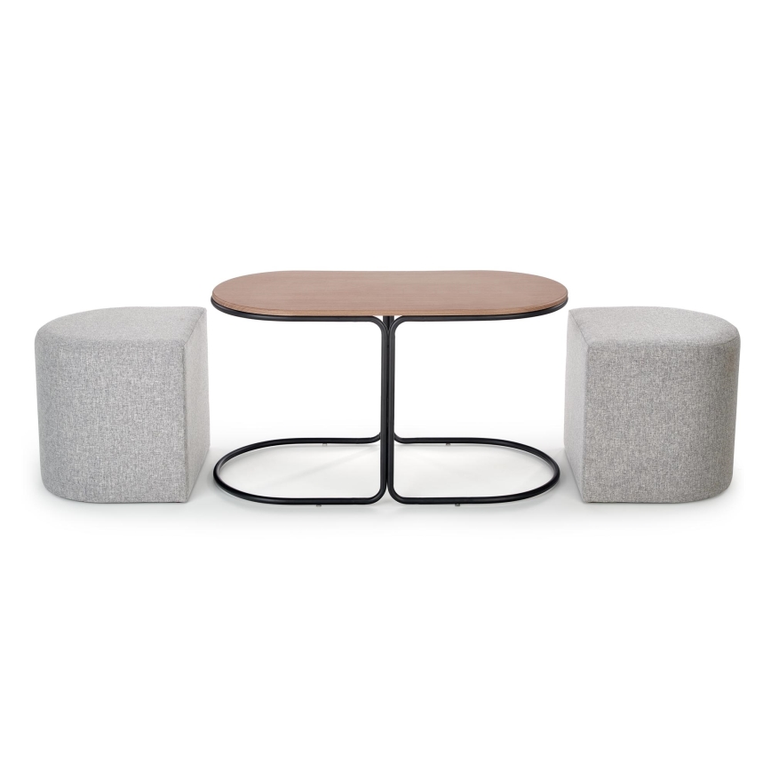 Súprava konferenčného stolíka NILDO 90 × 45 cm + 2 taburety, hnedá/šedá