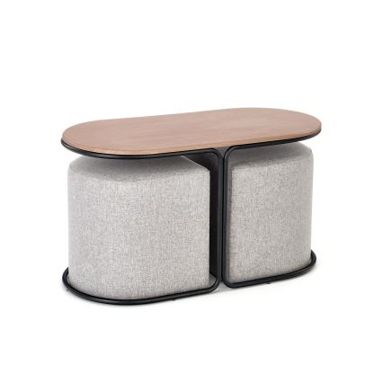 Súprava konferenčného stolíka NILDO 90 × 45 cm + 2 taburety, hnedá/šedá