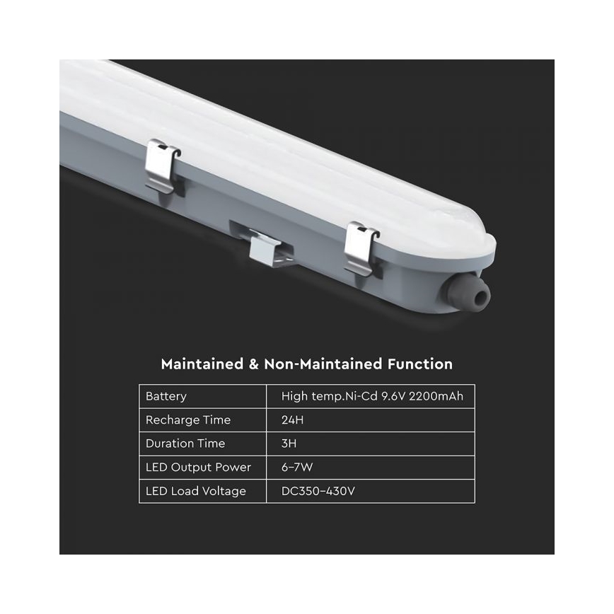 LED technické žiarivkové svietidlo s núdzovým modulom LED/48W/230V 6500K IP65 2200 mAh 150 cm