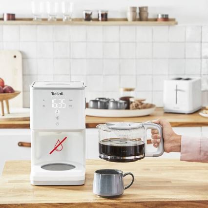 Tefal - Prekvapkávajúci kávovar s LCD displejom SENSE 1000W/230V biela