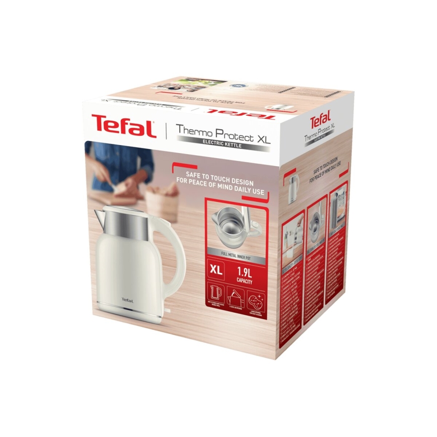 Tefal - Rýchlovarná kanvica THERMO PROTECT XL 1,9l 1650W/230V nerez/biela