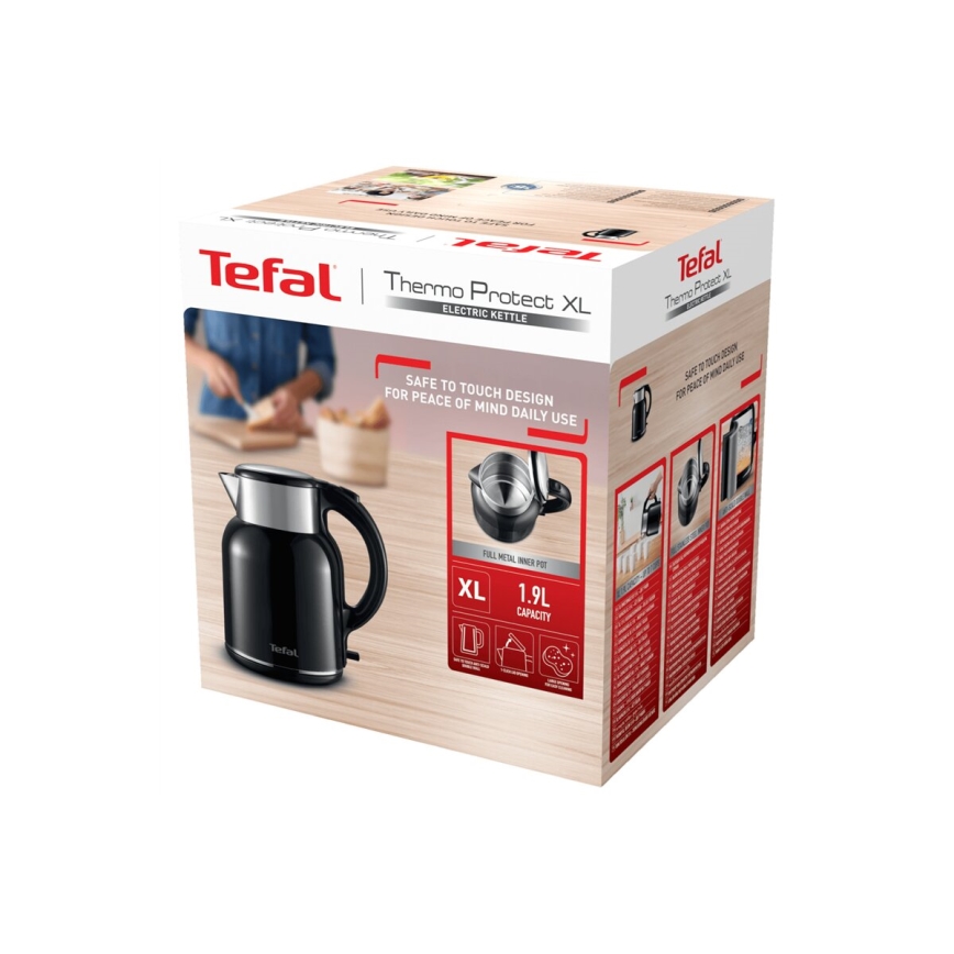 Tefal - Rýchlovarná kanvica THERMO PROTECT XL 1,9l 1650W/230V nerez/čierna