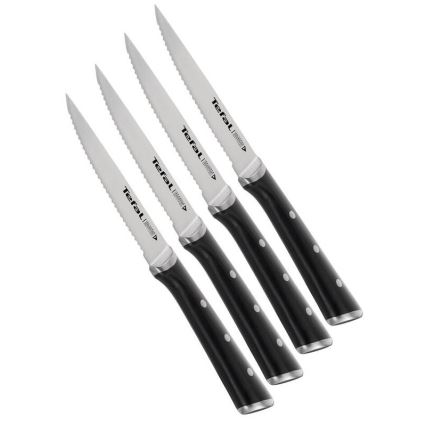 Tefal – Sada 4 steakových nožov ICE FORCE, nerezová oceľ, 11 cm, lesklý chróm/čierna