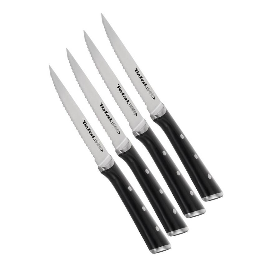 Tefal – Sada 4 steakových nožov ICE FORCE, nerezová oceľ, 11 cm, lesklý chróm/čierna