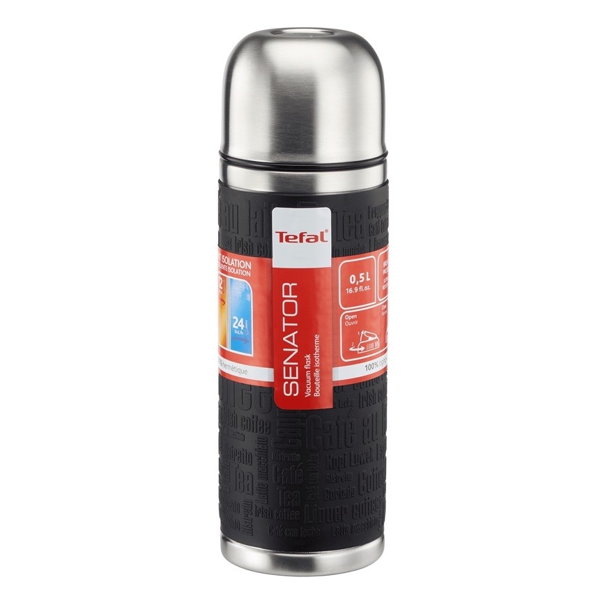 Tefal - Termoska s hrnčekom 0,5 l SENATOR nerez/čierna