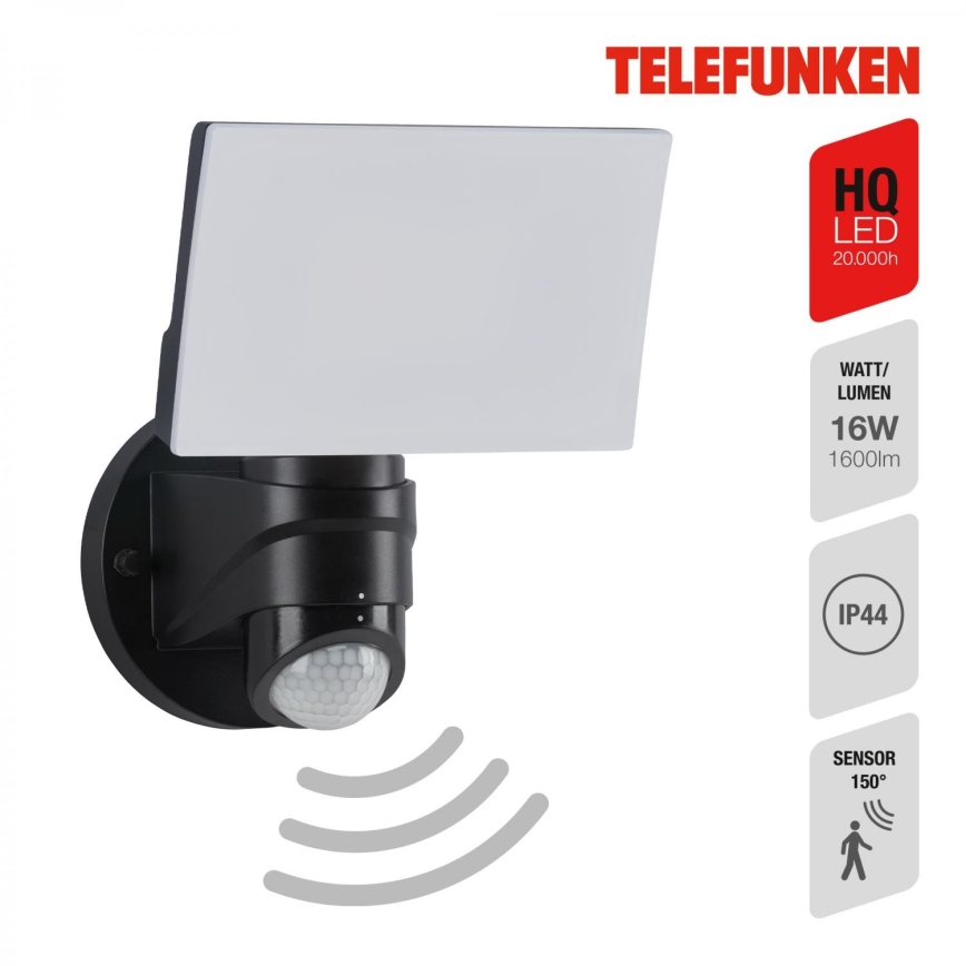 Telefunken 304305TF - LED Vonkajšie nástenné svietidlo so senzorom LED/24W/230V IP44 čierna