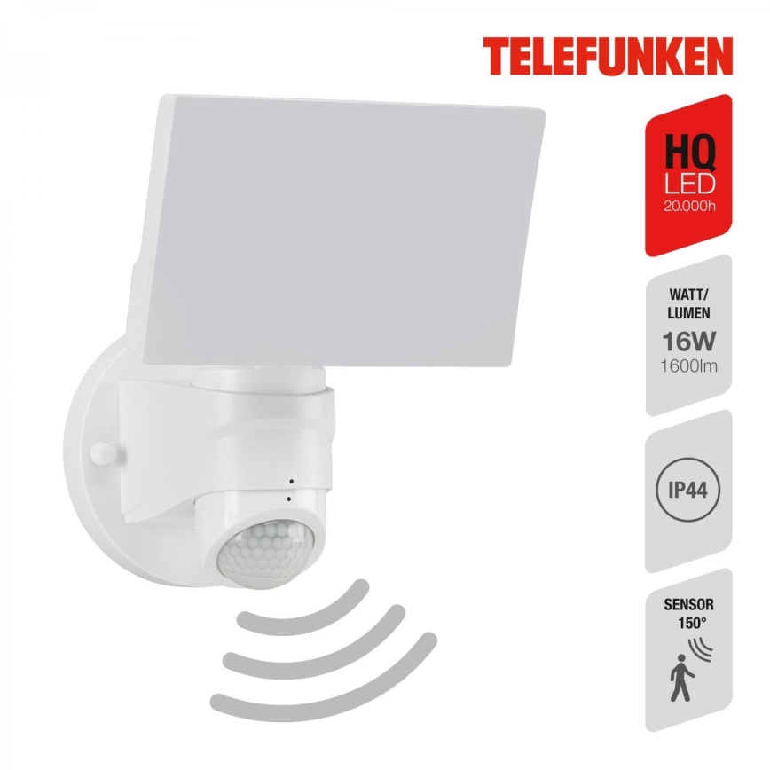 Telefunken 304306TF - LED Vonkajšie nástenné svietidlo so senzorom LED/16W/230V IP44 biela