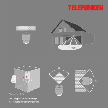 Telefunken 306506TF - Vonkajší senzor pohybu 180° IP44 biela