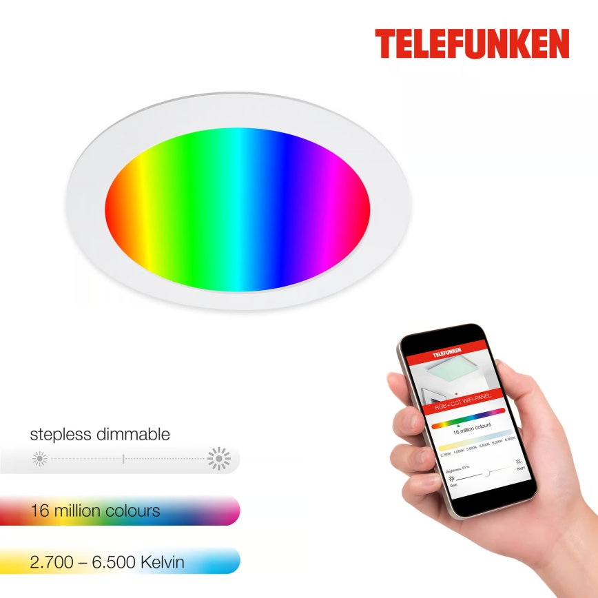 Telefunken 309406TF - LED RGBW Stmievateľné zapustené stropné svietidlo FRAME LED/12W/230V 2700-6500K Wi-Fi Tuya biela