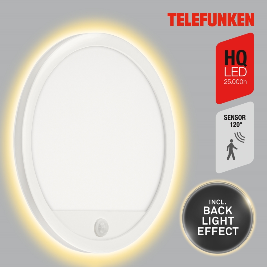 Telefunken 313706TF - LED Vonkajšie nástenné svietidlo so senzorom LED/15W/230V IP44 biela