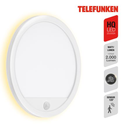Telefunken 313706TF - LED Vonkajšie nástenné svietidlo so senzorom LED/15W/230V IP44 biela