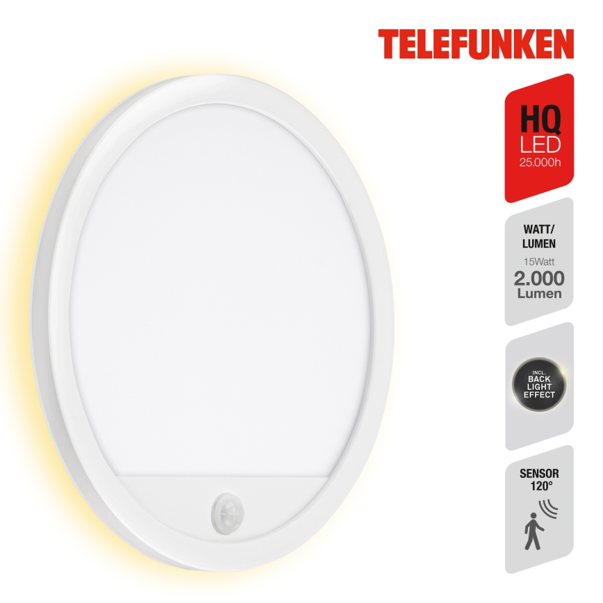 Telefunken 313706TF - LED Vonkajšie nástenné svietidlo so senzorom LED/15W/230V IP44 biela