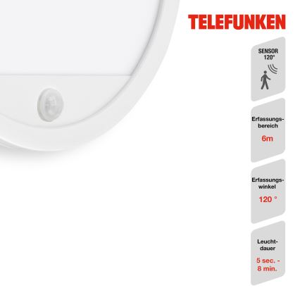 Telefunken 313706TF - LED Vonkajšie nástenné svietidlo so senzorom LED/15W/230V IP44 biela